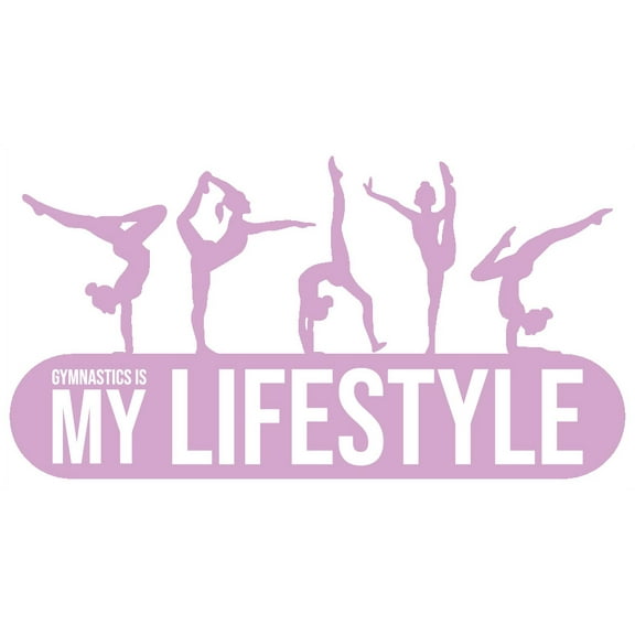 Pink Based Color Vinyl Adhesive Decoration Gymnastics Artistic Floor Exercises Design 21" x 36" Inspirational Gymnast Lettering Art Quote Removable Wall Decal Sticker - Gymnastics Is My Lifestyle