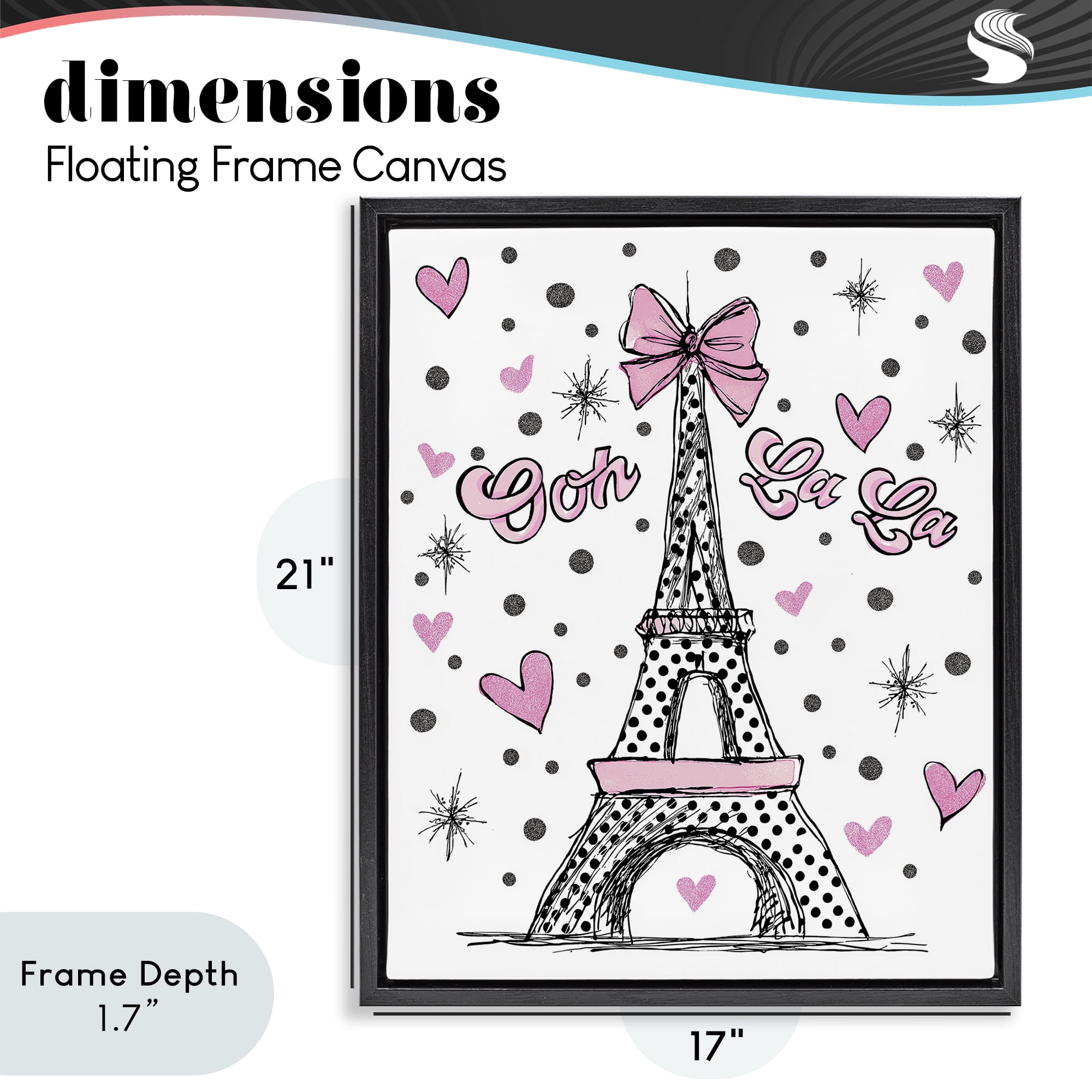 Stupell Industries Ooh La La Polka Dots Eiffel Black Framed Floater Canvas Wall Art, design by Jess Stempel