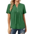 thumbnail image 3 of Uootdi Casual Tops for Women Short Sleeve V Neck Button Placket Ruched Hem Casual Daily Lightweight Tees Gift, 3 of 9
