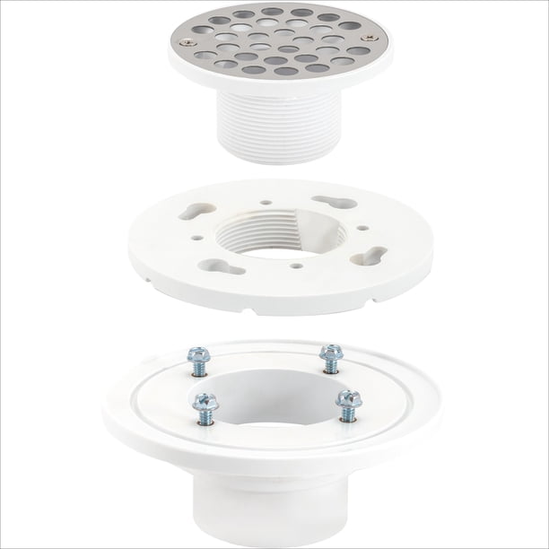 EZ-FLO 15301 - Drenaje de ducha de PVC de perfil bajo para suelo y baño, filtro de 4 pulgadas con tornillos de acero inoxidable, PVC, 5.08, Blanco