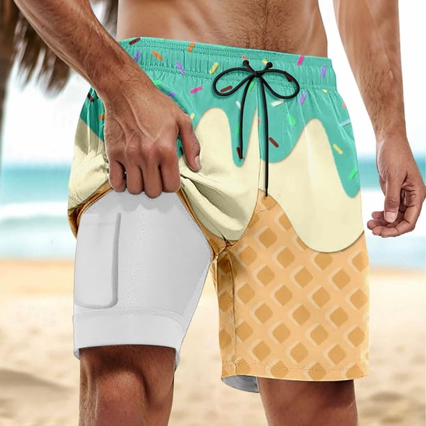 WILLBEST Shorts de Tabla para Hombre para Fiestas En La Piscina y Playa. Diseño Elegante En Capas con Estampado de Hielo Derretido para Verano. Material Cómodo y Elástico.