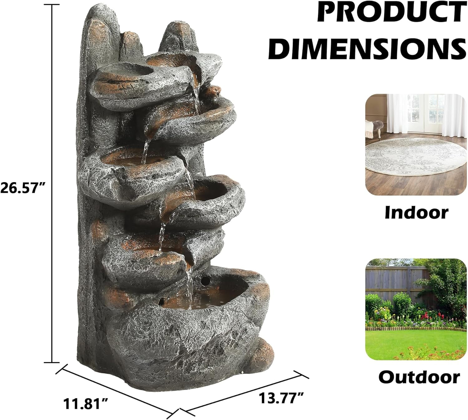 AISUO 6-Tier Cascading Rock Water Fountain Outdoor Garden Waterfall with Lights,Fountain Indoor Decor for Garden, Patio, Backyard, Deck, Porch and Home Art Decor (Smal)