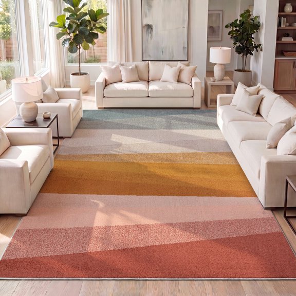 JONATHAN Y DAZZLE 5 x 8 Area Rug, Prism Geometric Striped - Red/Yellow/Gray, DZC101B-5