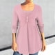 thumbnail image 4 of Gibobby Blusas Para Mujeres Tops de manga larga de dos piezas con dobladillo y botón de cuello cuadrado para mujer de color neto con cuentas（Rosa， L), 4 of 5