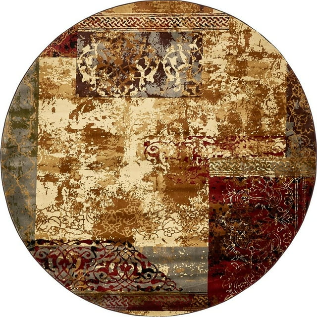 Unique Loom Tapis de Zone de Couleur Chaude Rustique Barista 8' x 8' Rond Beige/brun