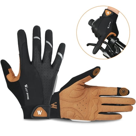 WEST BIKING Cycling Gloves Touchscreen Full-Finger Bicycle Gloves Anti-Slip Leather Gloves, S