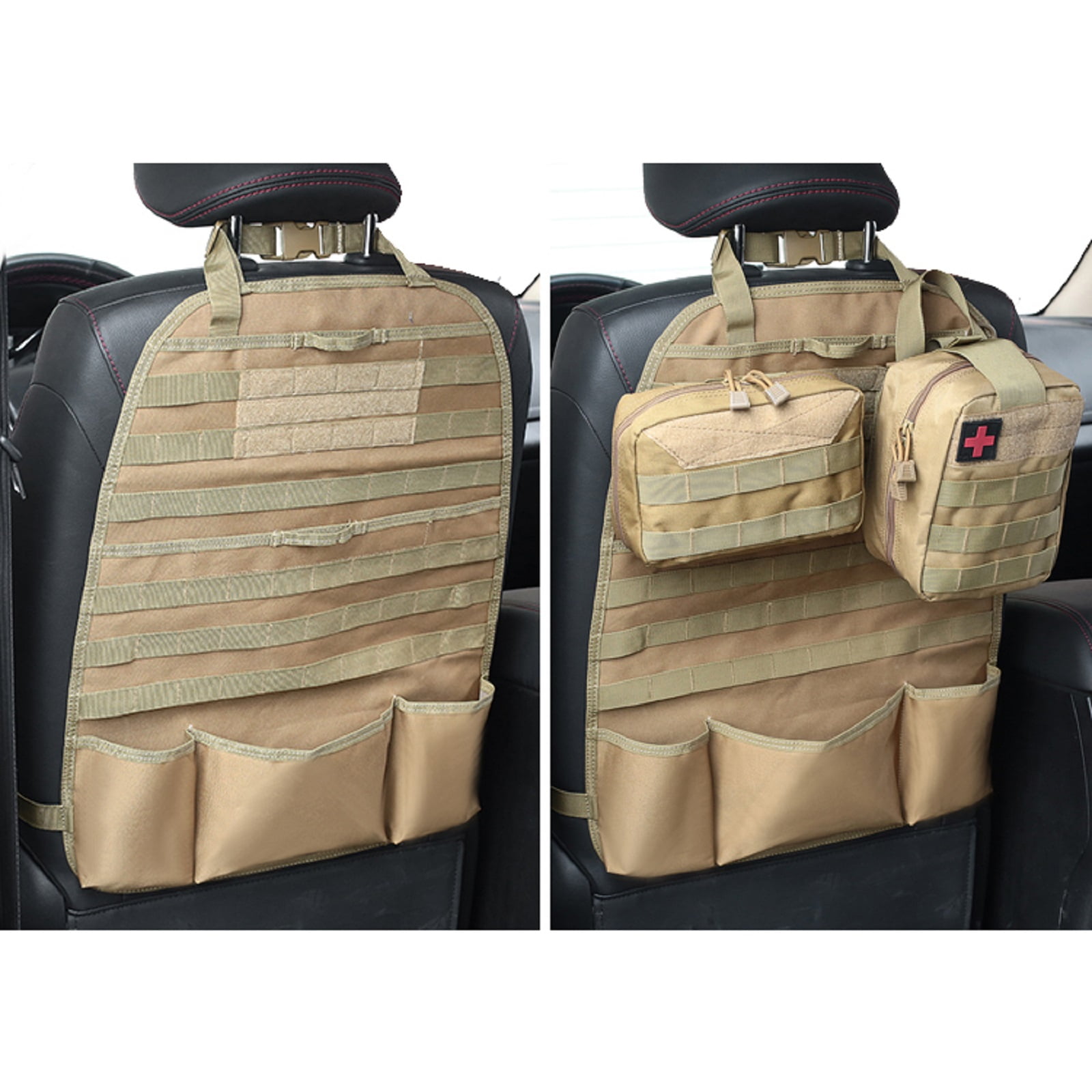 AUTOXBERT 2Pcs Car Seat Back Organizer Panel MOLLE Vehicle Storage Protector Bag Cover