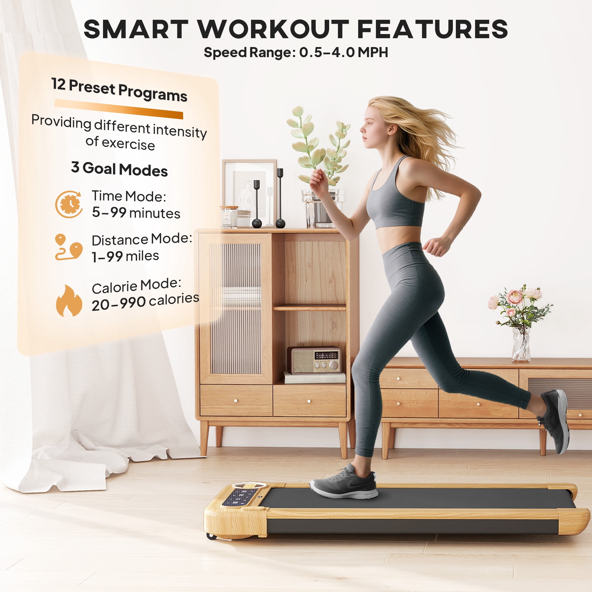 Soozier Walking Pad, 2.5HP Under Desk Treadmill with 17" x 43" Wide Belt, Remote Control, Bluetooth Speaker, Wheels and LED Display for Home Office