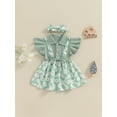 thumbnail image 2 of Suealasg Toddler Girls 2Pcs Summer Clothes 6M 1T 2T 3T 4T Fly Sleeve Daisy Print Patchwork Ribbed Dress and Headband Kids Baby Girls Casual Dress, 2 of 7
