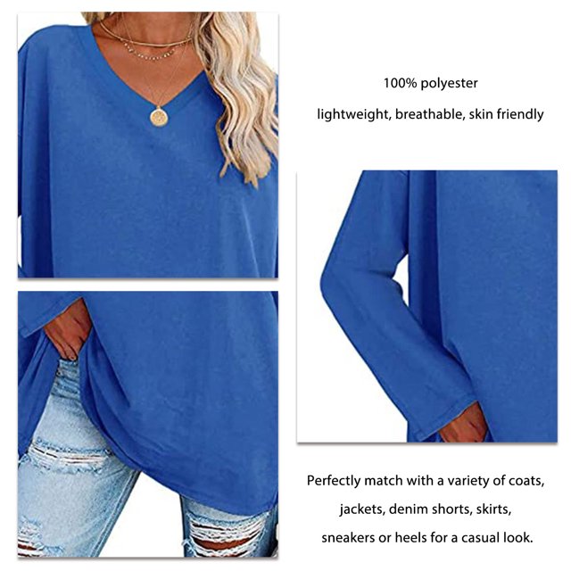 Blusa Informal Para Mujer, Hombros Caídos, Camiseta Suave De Manga Larga Para Mujer, Cuello En V, Color Sólido, Elegante Para Uso Diario ANGGREK Otros