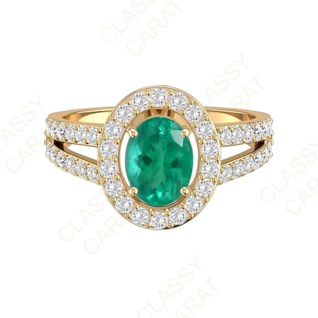 Natural Emerald Ring Oval Emerald Engagement Ring Solid Gold Emerald Ring Diamond Emerald Ring Round Diamond Ring Diamond Cut Women Ring