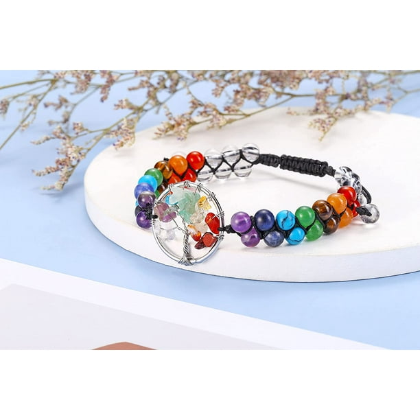  Top Plaza 2 Pcs Healing Crystal 7 Chakra Bracelet Tree of Life  Charm Bracelet Yoga Meditation Reiki Stones Bead Elastic Bracelets for  Women Men Christmas Gifts: Clothing, Shoes & Jewelry