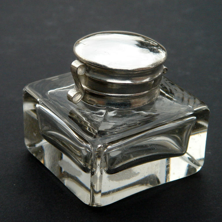 Antique Clear Glass Inkwell Writing Pen Box Ink Well Cu