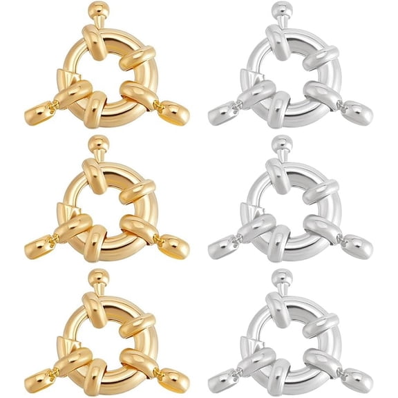 1 Box 10Pcs Round Spring Clasps 14K Gold 925 Sterling Silver Plated Lobster Clasp with Close Rings Necklace Link Connector Charms Open Trigger Jewelry Findings for Necklaces Bracelets Colorful