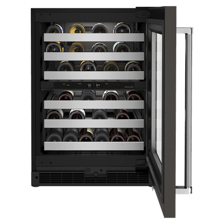KitchenAid - 46-Bottle Dual Zone Wine Cellar with Glass Door and Metal-Front Racks - Black Stainless Steel