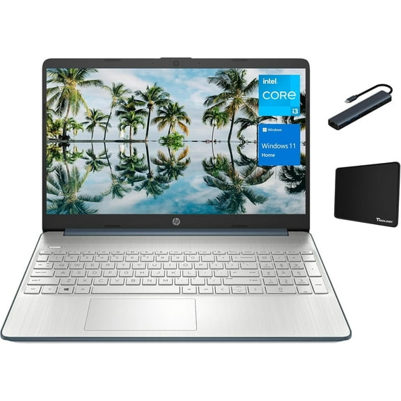 HP 15.6 inch HD Laptop, Intel Core i3-1115G4 Processor, 8GB RAM, 256GB M.2 NVMe SSD, Webcam, SD Card Reader, Windows 11 Home in S Mode, Spruce Blue with Tigology Accessories