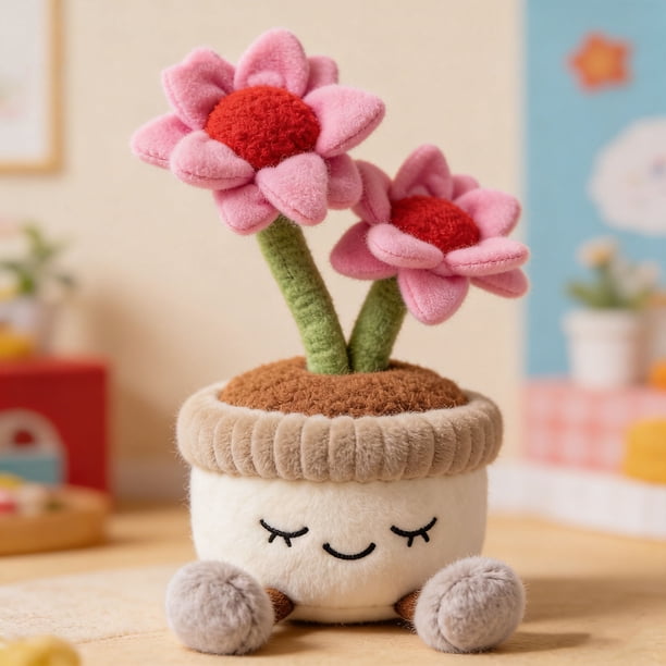 Adorno de peluche de planta en maceta de dibujos animados adorno • Muñeca de flores para decoración de escritorio curativa • Peluche de regalo decorativo suave para casa u oficina