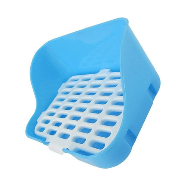 Methold Bandeja de arena para animales pequeños, jaulas de forma Rectangular de esquina de conejo y Guinea, urinario de entrenamiento para Aseo de mascotas Azul