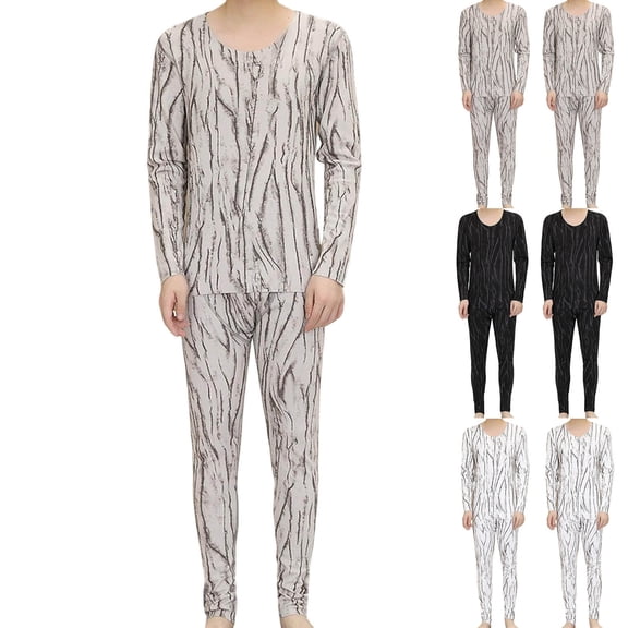 RYDCOT thermal Underwear Men Long Johns Graphics Set Ultra-Soft with Fleece Lined Base Layer Winter Skiing Warm Top & Bottom White