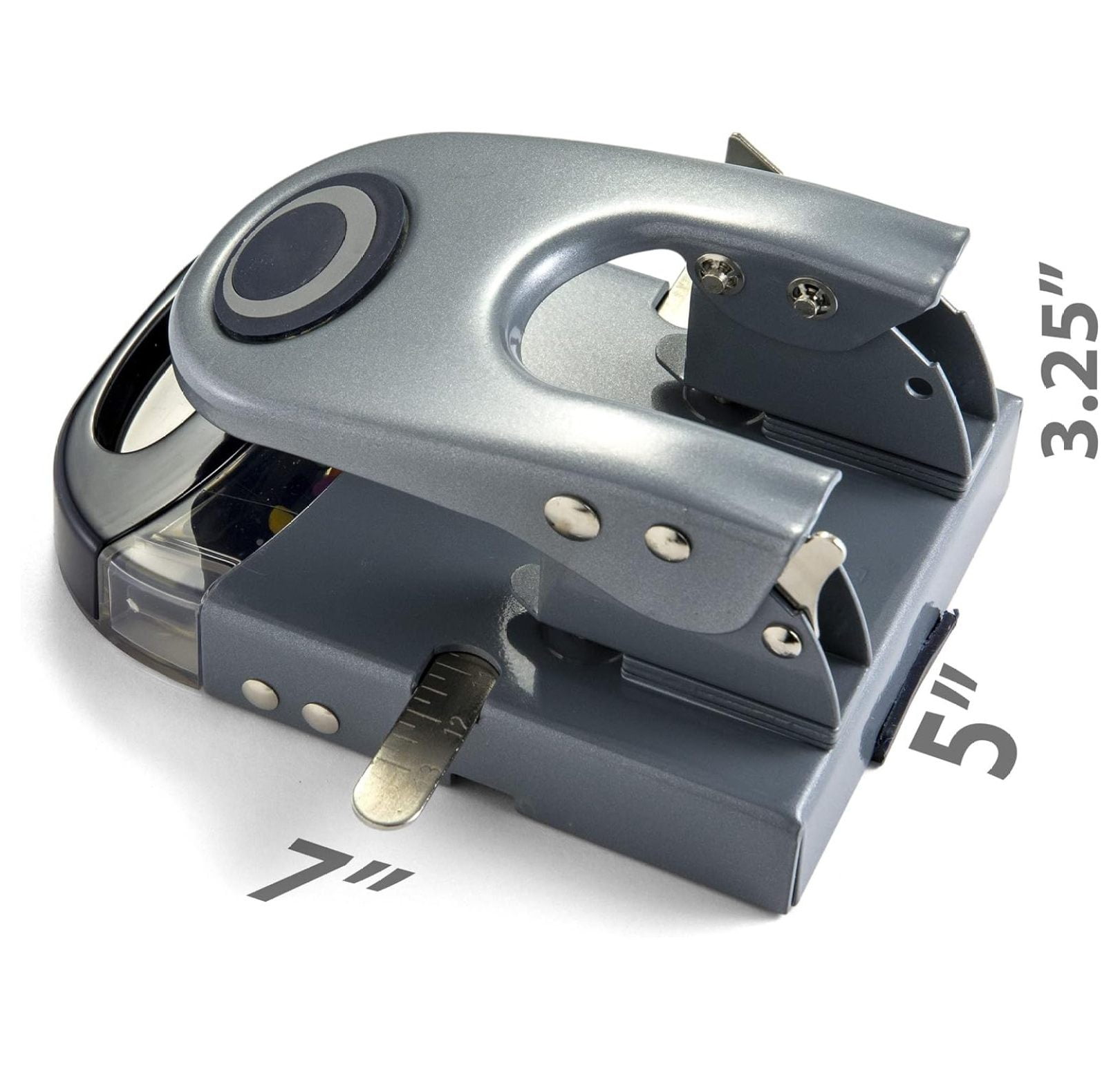 Officemate Deluxe 2-Hole Punch with Chip Drawer, 50 Sheet Capacity, Silver/Navy (90101)