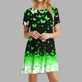 thumbnail image 3 of JTZGDY Beach Sundress for Women Summer Cute Butterfly Print Short Sleeve Round Neck Tunic Tshirt Dress Loose Flowy Short Mini Dress Green#01 M, 3 of 8