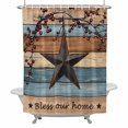 thumbnail image 2 of Country Stars Shower Curtain for Bathroom Decor, Vintage Rust Black Star Berry Brown Blue Wood Grain Waterproof Fabric Shower Curtain, 54"x78" Set with 12 Hooks, 2 of 9