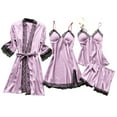 thumbnail image 2 of Women 3 Piece Lace Pajama Sets ,Comfortable Soft Satin Robe Dress Sleepwear Nightdress Pajamas Set Purple XXXXL, 2 of 5