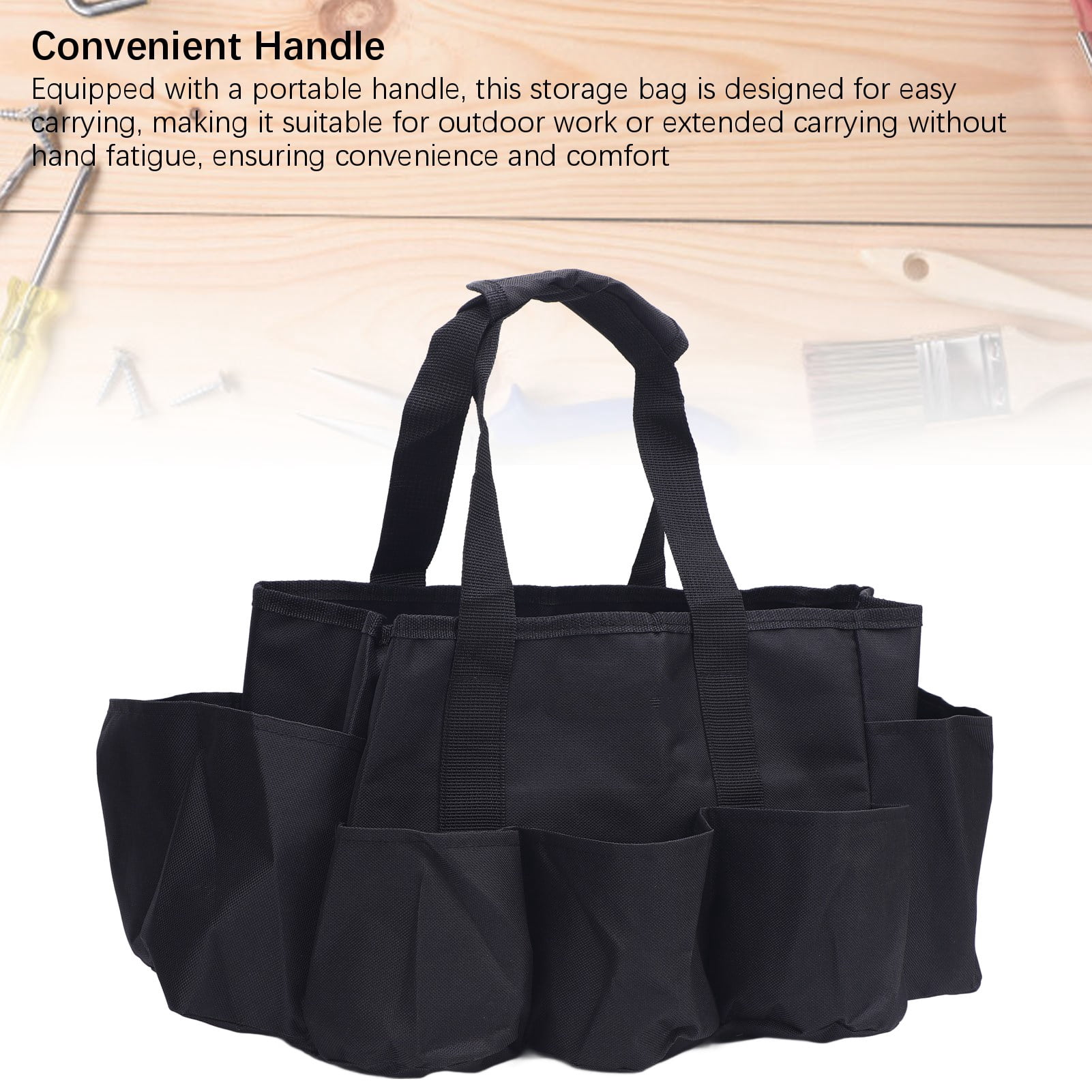 Riousery Heavy Duty Oxford Cloth Portable Cleaning Tool Organizer Storage Bag with Handle for Household Chores, Gardening, and Outdoor Maintenance, Multi-Purpose Tote, Black, 11.8 in / 30 cm