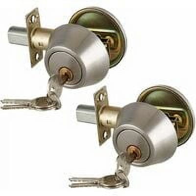 2 Stainless Steel Single Cylinder Deadbolt Door Lock with 3 Keys Single Open for Interior and Exterior Doors, Bedroom Lock, Satin Chrome