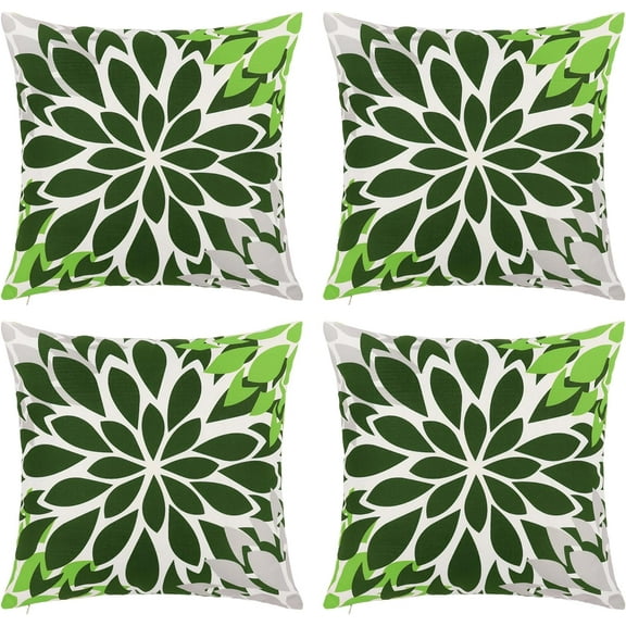 Green Floral Throw Pillow Covers 18x18 inch Set of 4 Outdoor and Indoor Farmhouse Decorative Linen Pillow Cover - Summer Waterproof Pillow Covers for Patio Garden Living Room Bed Sofa