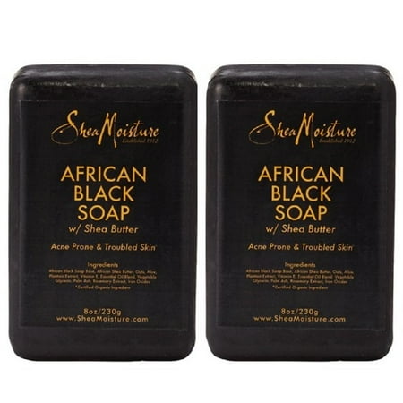 Shea Moisture African Black Soap w/ Shea Butter - Acne Prone & Troubled Skin - 8 oz / 230 gm - Value double pack - Qty of 5 Each