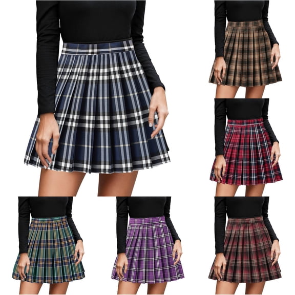 Wxolcjlv Womens Plaid Pleated Mini Skirt High Waist School Dating Short Skirts
