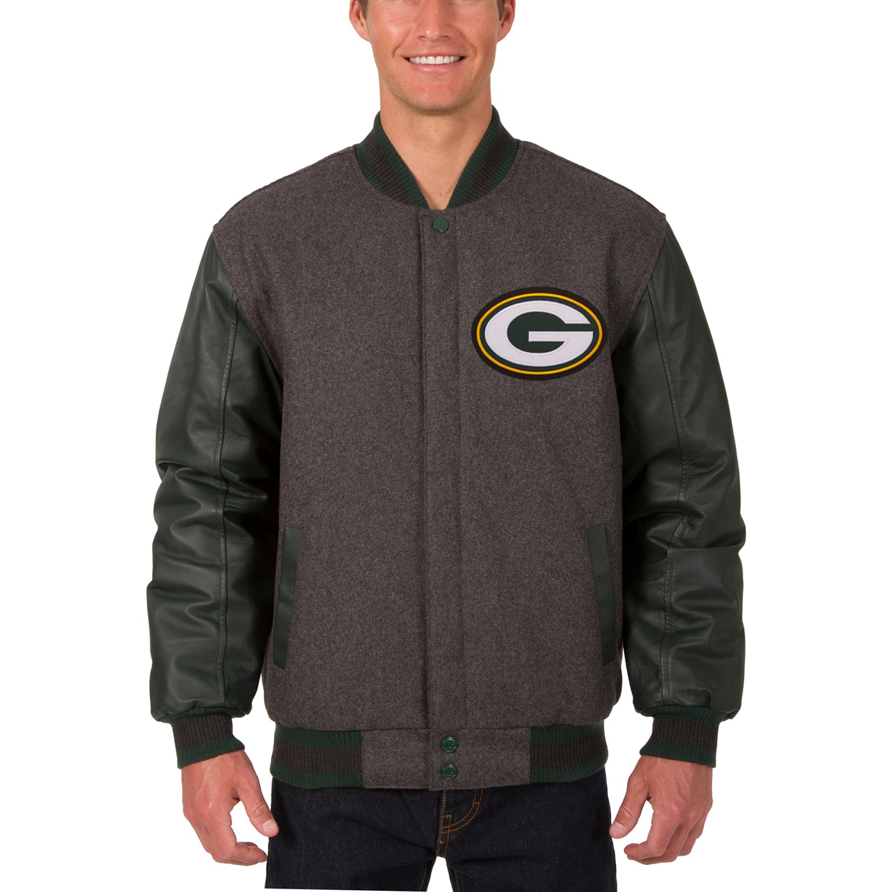 GREEN BAY PACKERS JH DESIGN LEATHER JACKET - GREEN