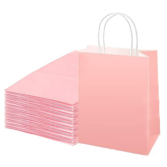30PCS 8in Party Favor Gift Wrap Bags Kraft Small Pink Gift Bags with Handles Bulk