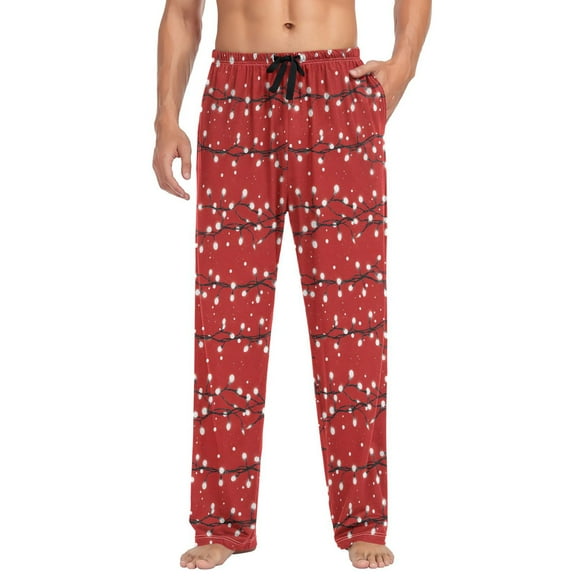 joogoo Men's Pajama Pants Lights in Christmas Soft Long Sleep Lounge Pjs Bottoms L