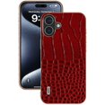 thumbnail image 2 of ABEEL For iPhone 16 Plus Case Electroplating Edge Crocodile Texture Genuine Cow Leather Back Phone C, 2 of 5