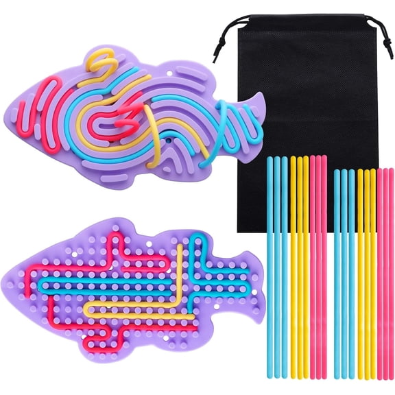 Sensory Activity Board, Sensory Fidget Toys, Autism Sensory Products, ADHD Toys for Calming, Silicone Adult Fidgets for Anxiety and Stress – Extra Portable Carry Bag   18 Strings（Purple Fish）