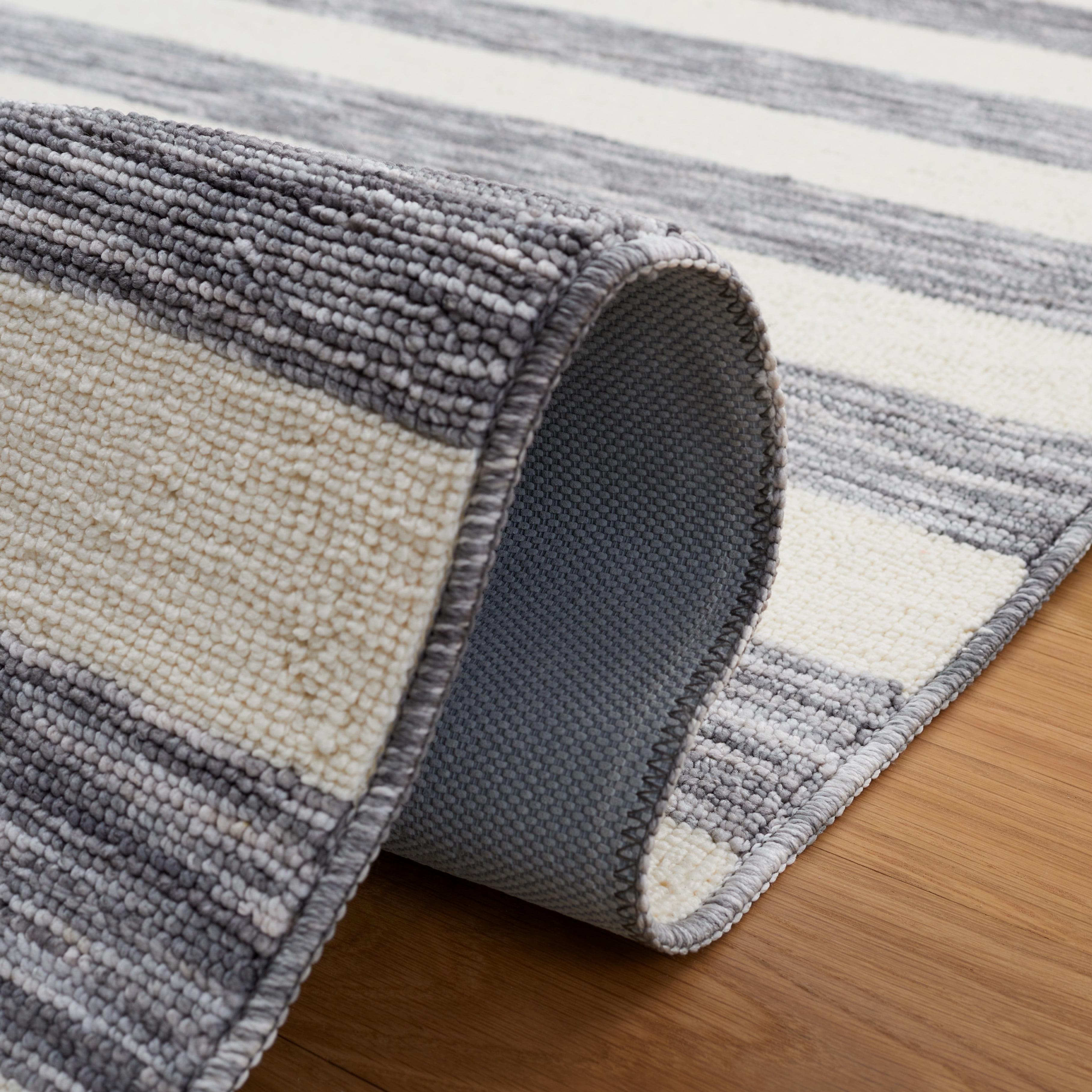 Safavieh Easy Care Fergal Striped Polyester Machine Washable Area Rug, Dark Gray/Ivory, 4' x 6'