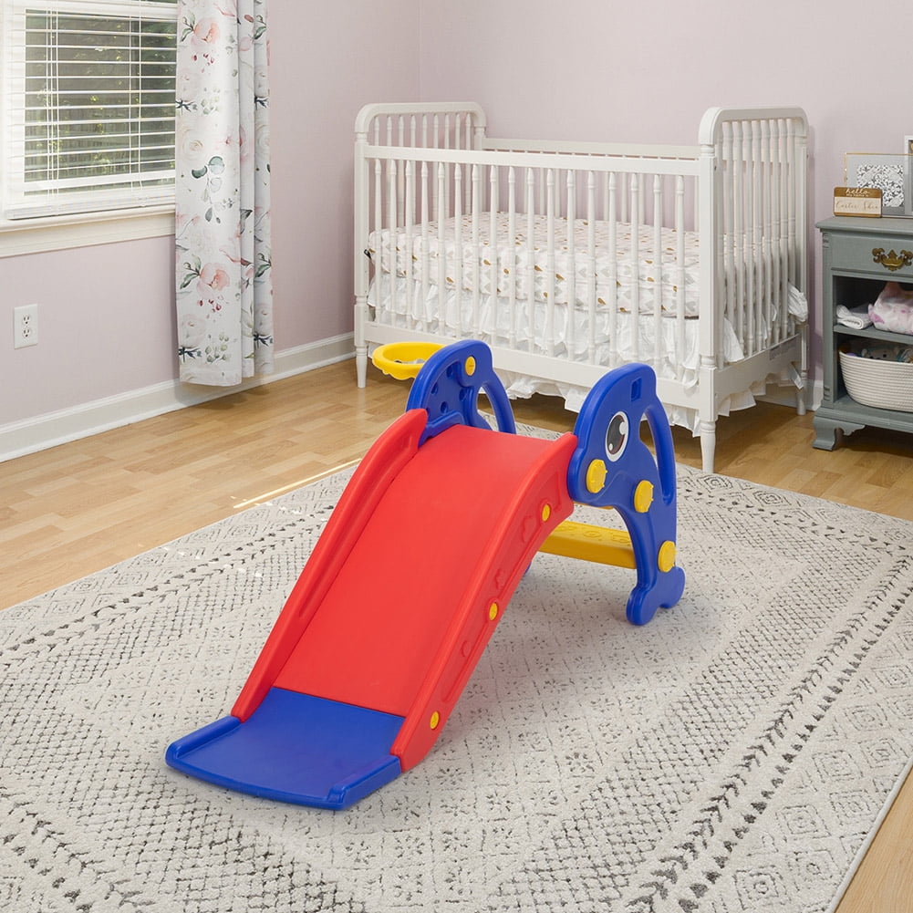 Kepooman Toddler Slide, Play Slide for Outdoor and Indoor, Dolphin Slide with Basketball Hoop, Ball and Ladder, Red and Blue Kepooman Toddler Slide, Play Slide for Outdoor and Indoor, Dolphin Slide with Basketball Hoop, Ball and Ladder, Red and Blue