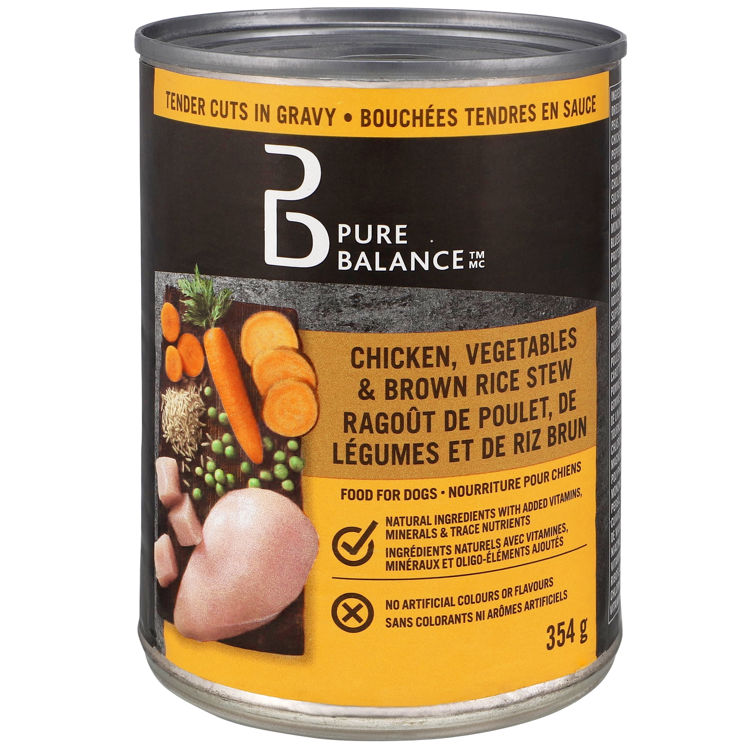 Pure Balance Chicken, Vegetables, & Brown Rice Stew Tender Cuts in Gravy Wet Dog Food, 354 g Can, PB Chicken, Vegetables, & Brown Rice - 354 g - Single