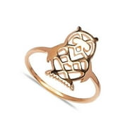 Gold Owl Ring 925 Sterling Silver