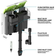 Aquarium Filter U-V Light 3 in 1 Fish Tank Filter, Tawatiler 215 GPH Green Water Cleaning Filter Pump, Double Waterfall 8W Quiet Hang on Filter for 30-60 Gallon Aquariums Saltwater Freshwater