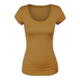thumbnail image 5 of Emmalise Women's Short Sleeve Tshirt Scoop Neck Tee Value Set (3Pk, Blk, Mustard, Oat, Large), 5 of 6