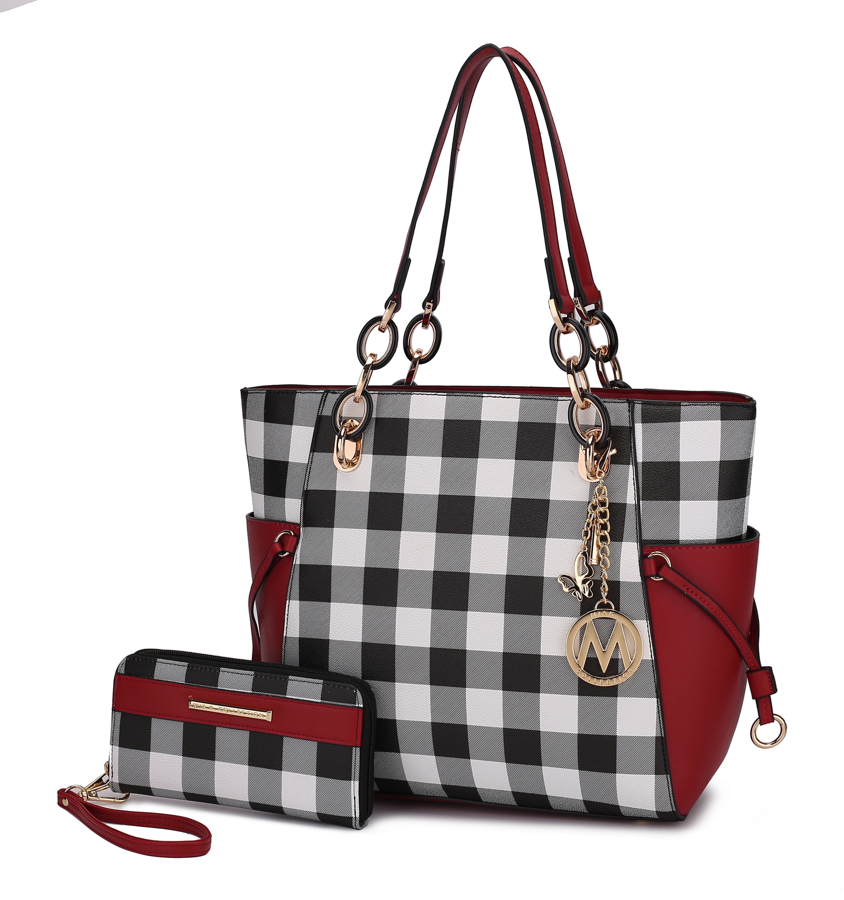 red and black purse