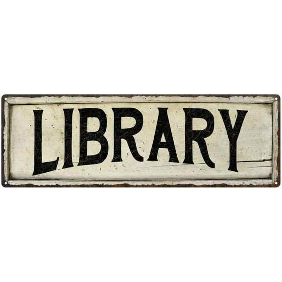 LIBRARY Farmhouse Style Wood Look Sign Gift 8x24 Metal Decor 108240028216