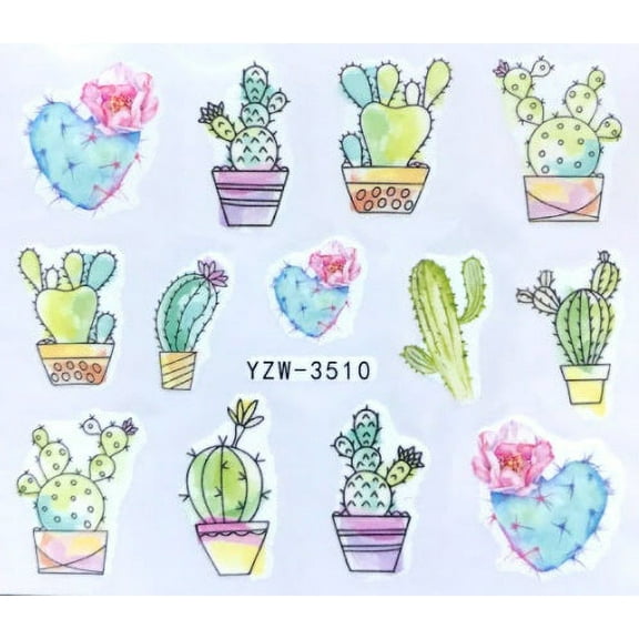 Modern watercolor pastel cactus nail art stickers nail art water decals fingernail art