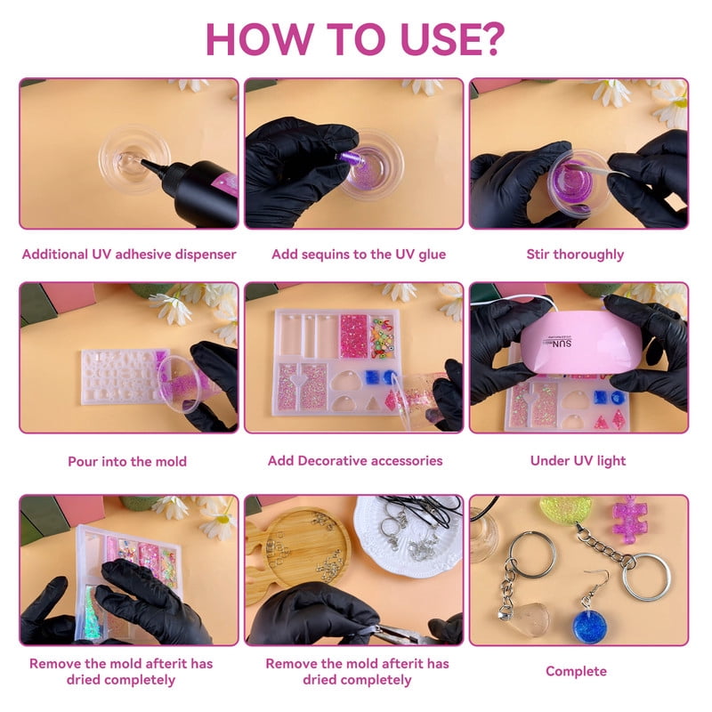 UV Resin Jewelry Making Kit 200g Crystal Clear Resin with Light and Molds for Keychain Earrings