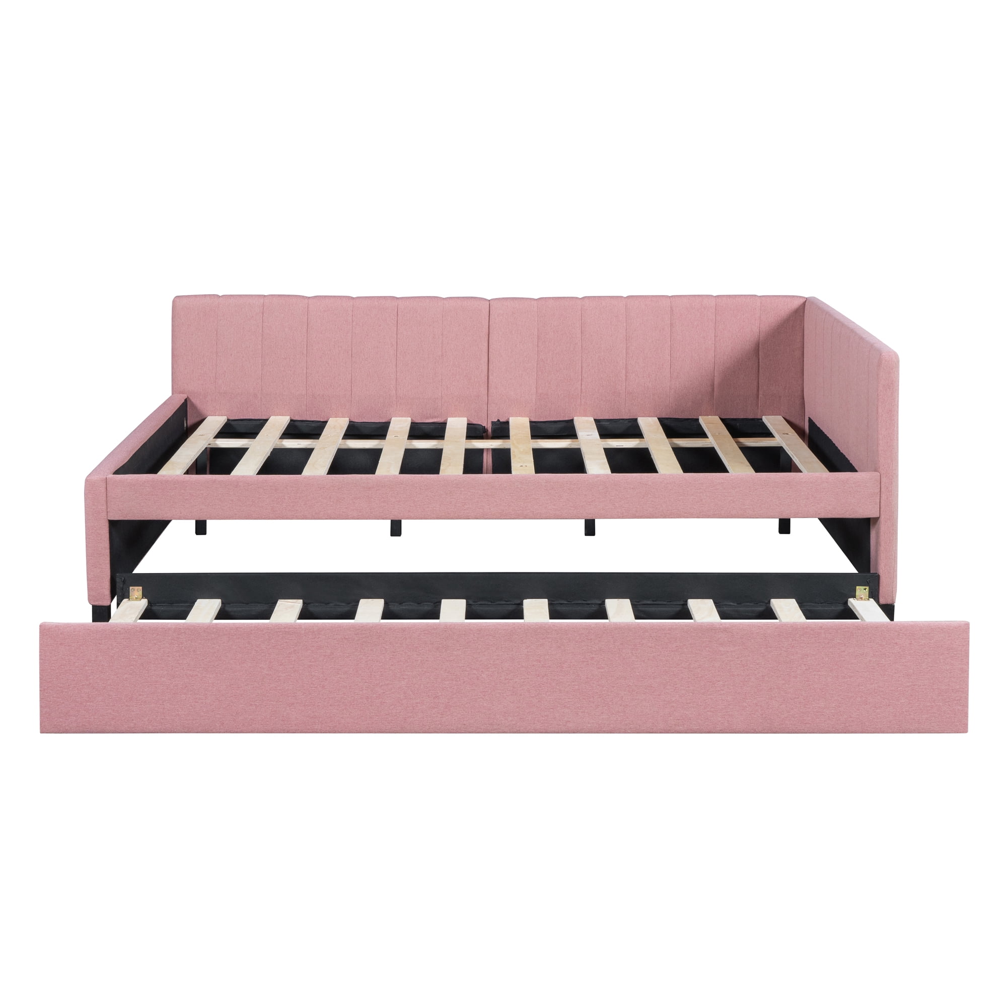 Aukfa Full Size Daybed with Trundle Bed, Upholstered Sofa Bed Frame, Pink