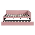 thumbnail image 5 of Harper & Bright Designs Full Size Upholstered Daybed with Trundle, Linen L-Shaped Sofa Bed with Headboard and Armrest for Living Room, Pink, 5 of 12