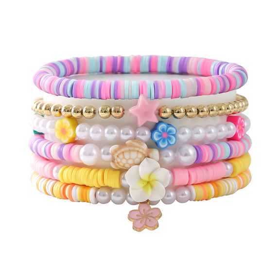 Kicpot Bohemia Surfer Bead Bracelets Set Colorful Clay Beaded Stretch Bracelet for Women Summer Beach Jewelry Gifts